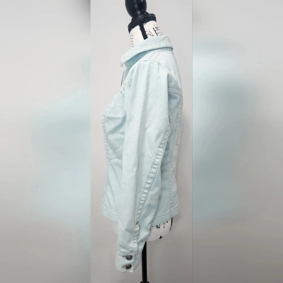 CABI Denim Collared Jean Jacket Aqua Blue Zip front Size Small - Picture 4 of 13